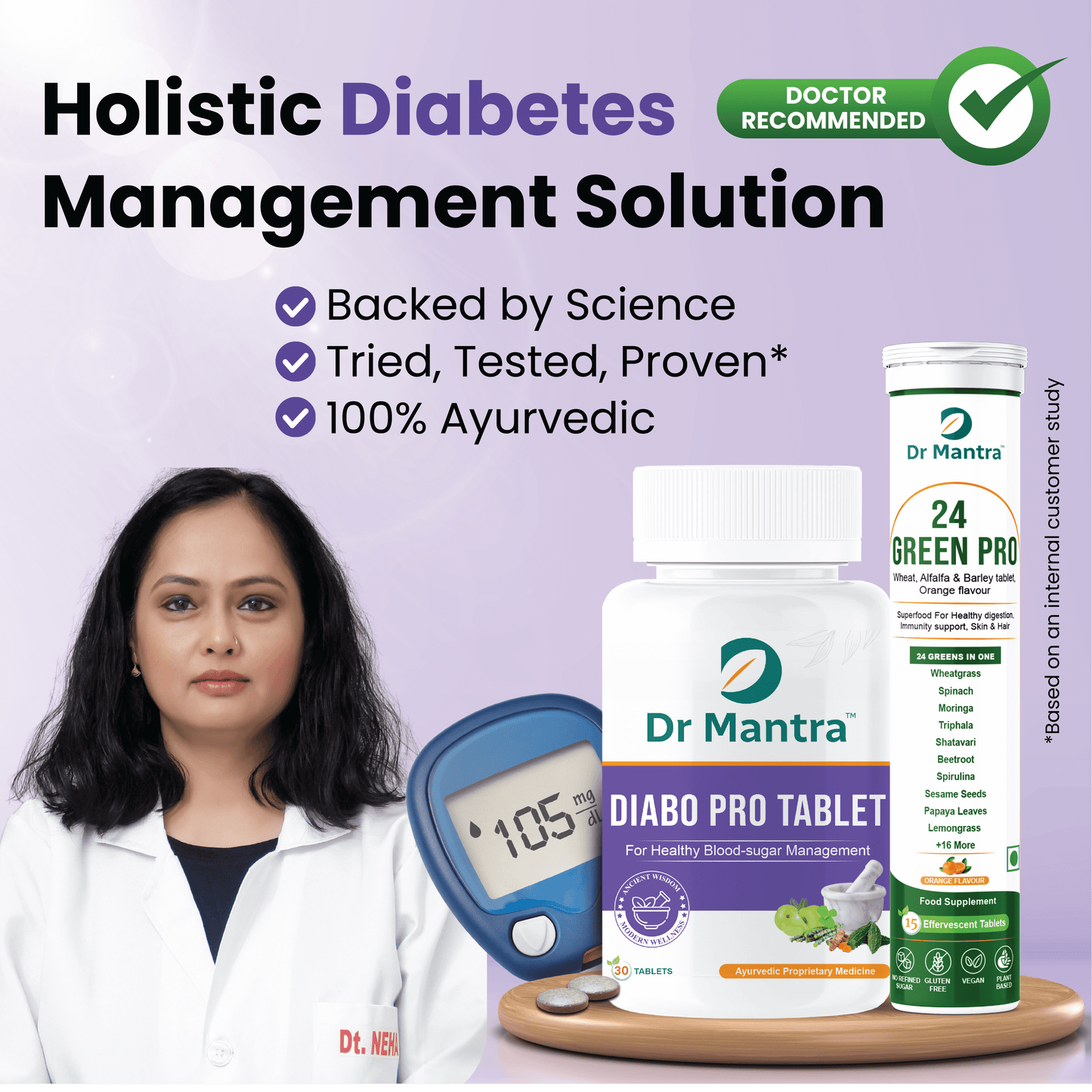 Dr Mantra Diabo Pro Kit for Healthy Blood Sugar Levels| Diabo Pro 30 Tablets + 24 Greens Pro 15 Effervescent Tablets