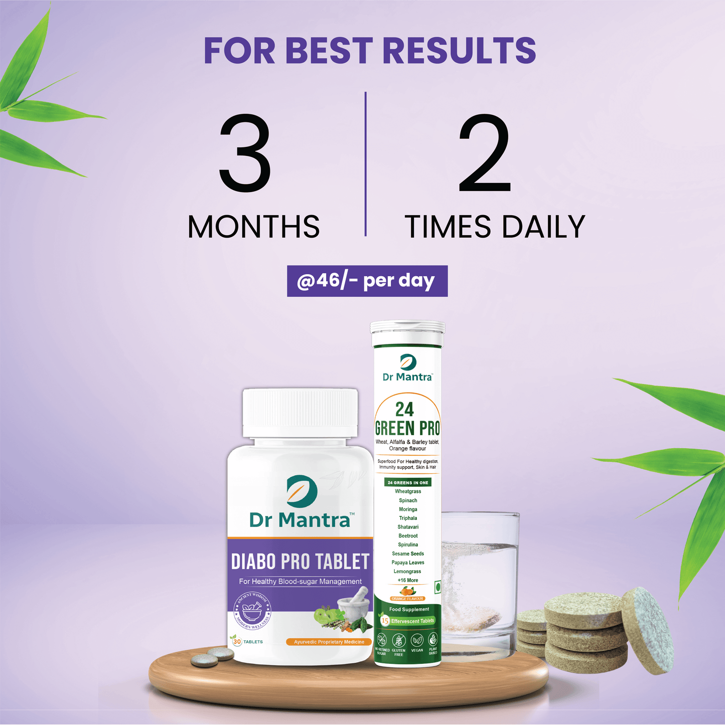 Dr Mantra Diabo Pro Kit for Healthy Blood Sugar Levels| Diabo Pro 30 Tablets + 24 Greens Pro 15 Effervescent Tablets