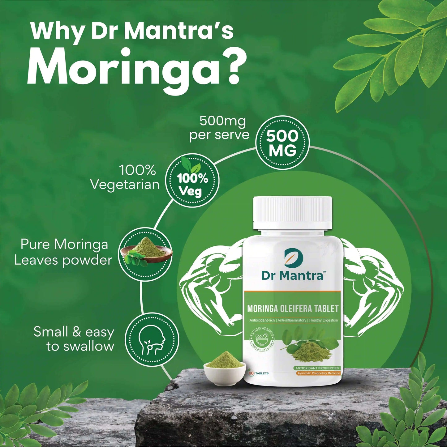 Dr Mantra Moringa Daily Superfood for Healthy Digestion & Weight Loss| 60 Tablets