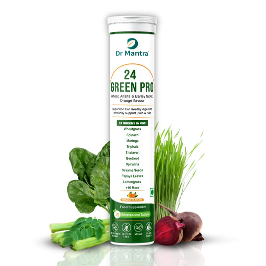 24 Green Pro Effervescent Tablets for Immunity, Digestion, Detox, Skin & Hair| Daily Superfood| 15 Multivitamin Tablets