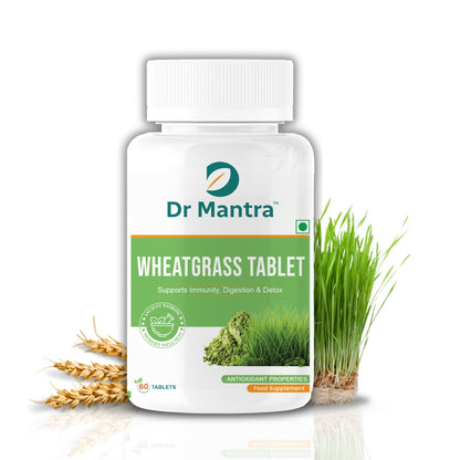 Dr Mantra Wheatgrass Tablets for Daily Detox| Natural Antioxidant Superfood for Digestion, Immunity, Blood Purification, Joints, Digestion & Metabolism| 60 Tablets