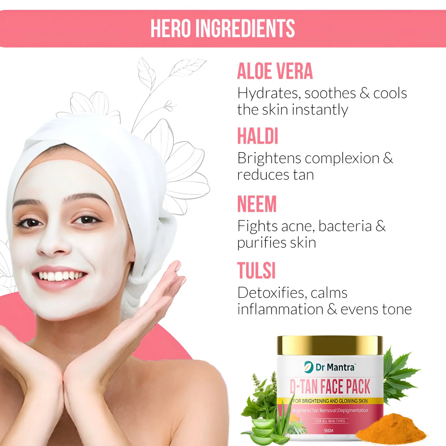 Dr Mantra D-Tan Face Pack for Skin Brightening | 50gm