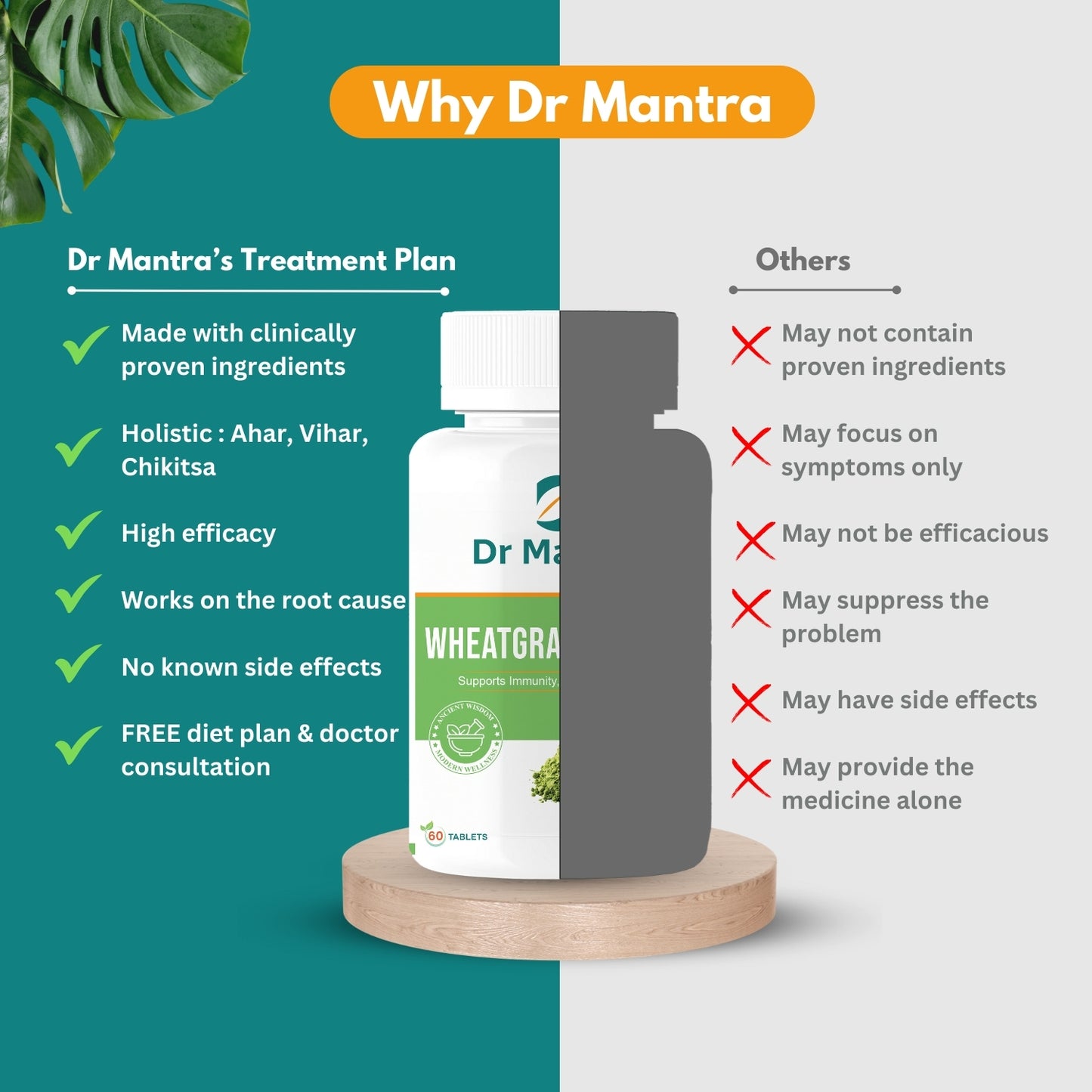 Dr Mantra Wheatgrass Tablets for Daily Detox| Natural Antioxidant Superfood for Digestion, Immunity, Blood Purification, Joints, Digestion & Metabolism| 60 Tablets