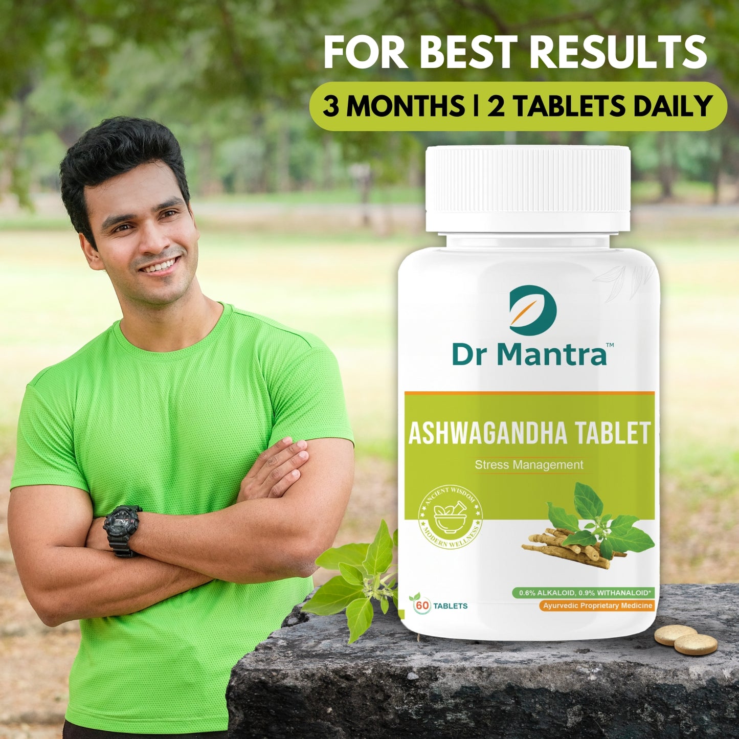 Dr Mantra Ashwagandha Stress Management Tablets 500mg| Withania Somnifera Supplement for Energy, Anti-inflammation & Immunity| 60 Tablets