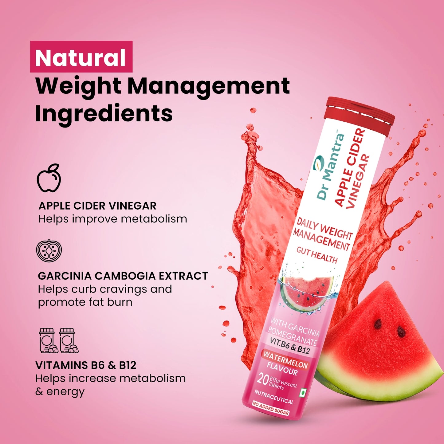 Dr Mantra Apple Cider Vinger for Weight Management | 20 Eff Tablets   Effervescent Tablets For Weight Management