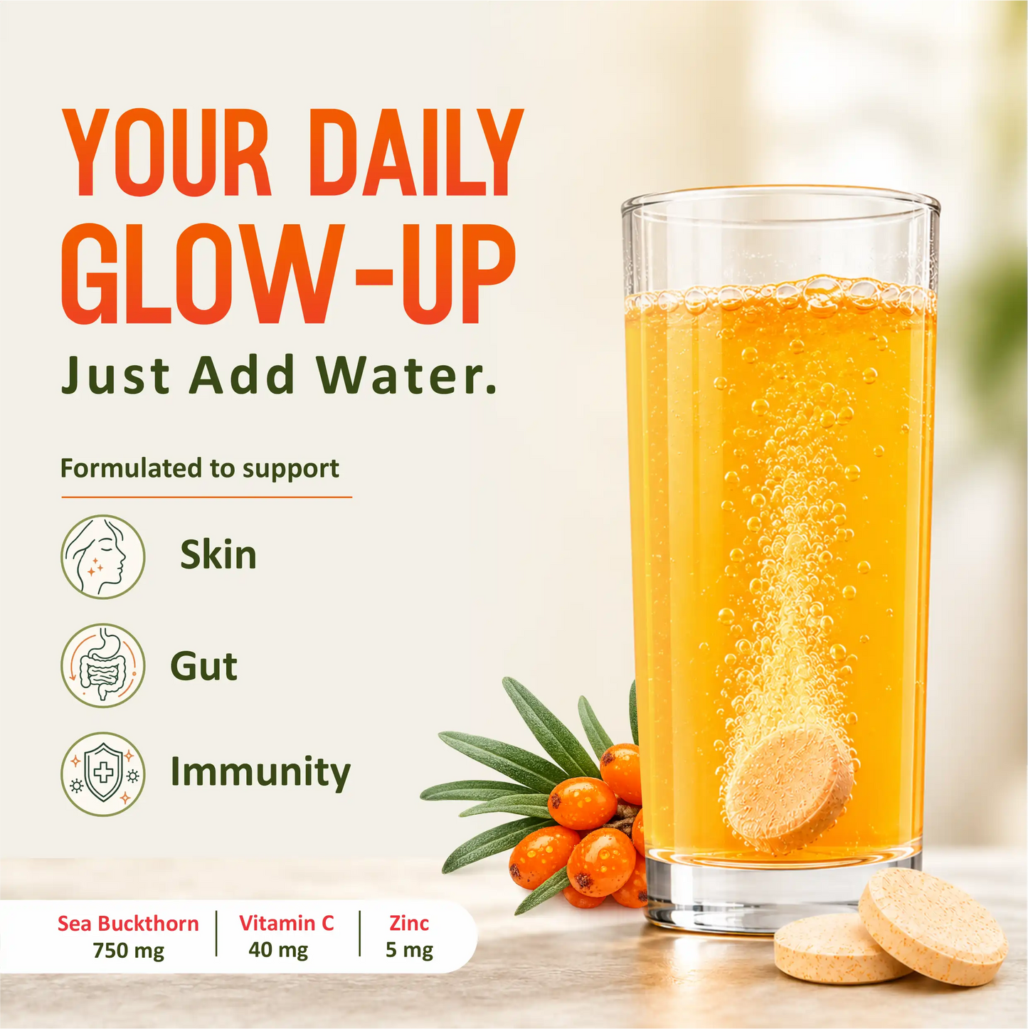 Sea Buckthorn Effervescent Tablets with Vitamin C & Zinc